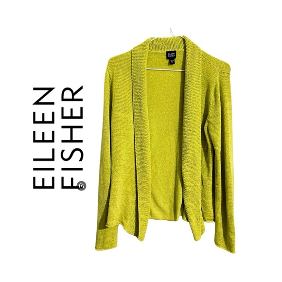 Sweaters - Eileen Fisher Cardigan (M) Green Open Knit Coastal Comfy Travel Casual Comfy